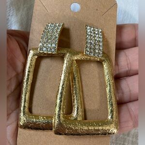 Geometric Gold‎ Tone Earrings with Clear Crystals